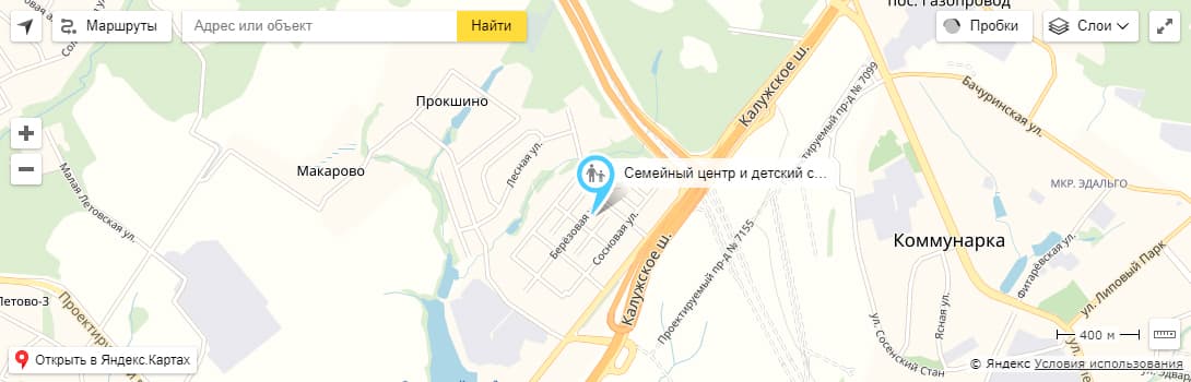 Контакты и схема проезда до семейного центра и детского сада Радость по карте